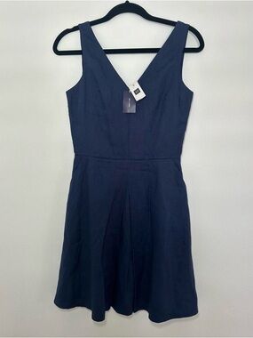 NWT GAP Linen V-Neck Navy Fit & Flare Dress